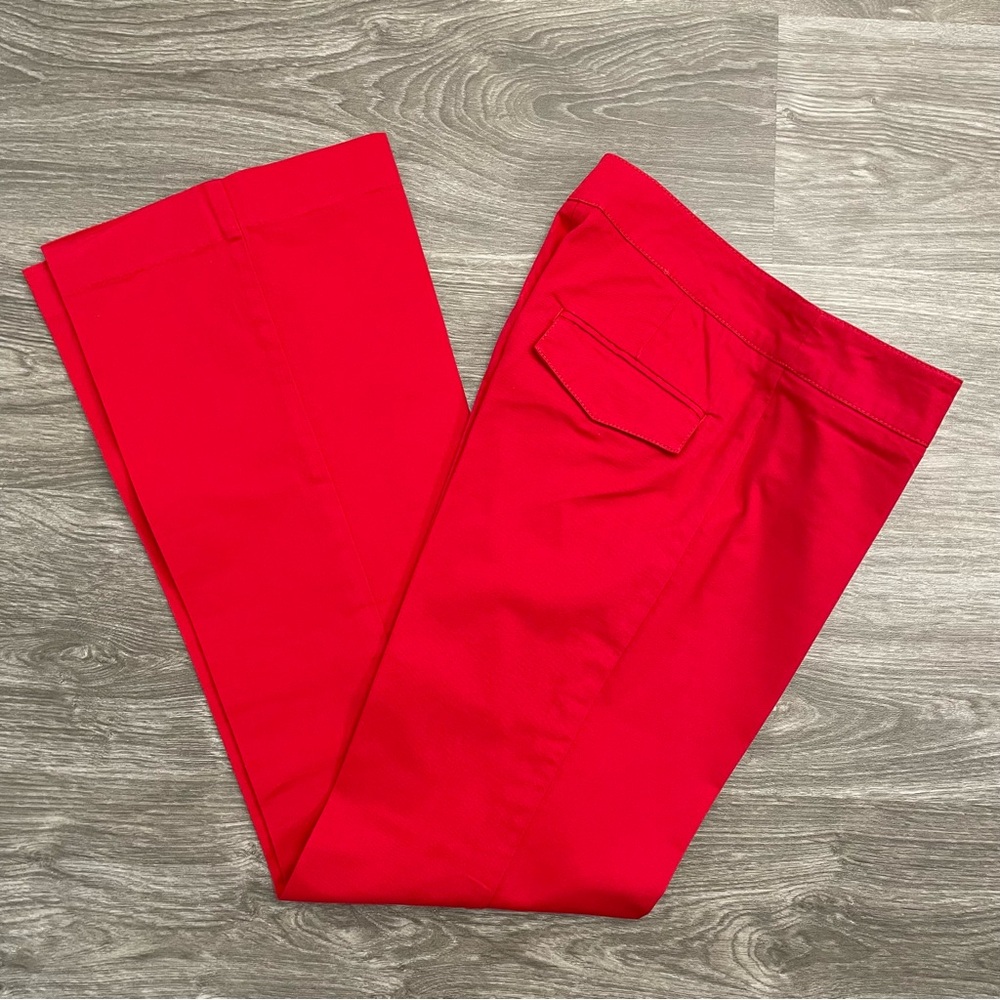 Boston Proper Tomato Red Cotton Belted Bootcut Pants Size 2 - Picture 8 of 8